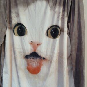 Women's Long Sleeve  Cat Face  Tee  GUC XL